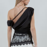 Asymmetrical One Shoulder Lace Top