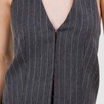Rhinestone Pinstripe Halter Top - charcoal, womens top/matching set collection