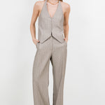 Rhinestone Pinstripe Halter Top - taupe, womens top/matching set collection