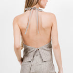 Rhinestone Pinstripe Halter Top - taupe, womens top/matching set collection