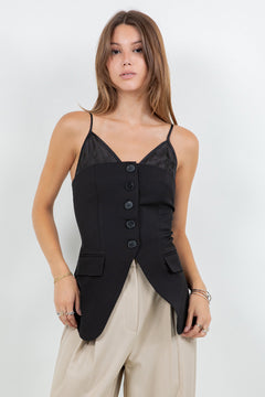 Button Down Vest top - Black/Black, Women's Tops Collection
