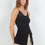 Button Down Vest top - Black/Black, Women's Tops Collection