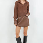 Faux Insert Long Sleeve Top - Brown, Women's Tops Collection