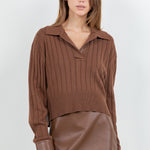 Faux Insert Long Sleeve Top - Brown, Women's Tops Collection