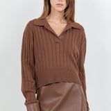 Faux Insert Long Sleeve Top - Brown, Women's Tops Collection