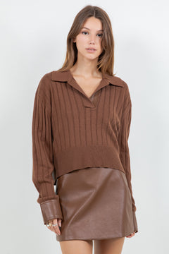 Faux Insert Long Sleeve Top - Brown, Women's Tops Collection