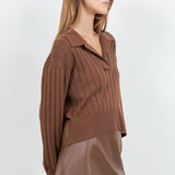 Faux Insert Long Sleeve Top - Brown, Women's Tops Collection