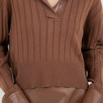Faux Insert Long Sleeve Top - Brown, Women's Tops Collection