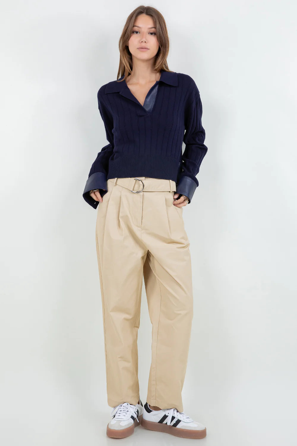 Faux Insert Long Sleeve Top - Navy, Women's Tops Collection