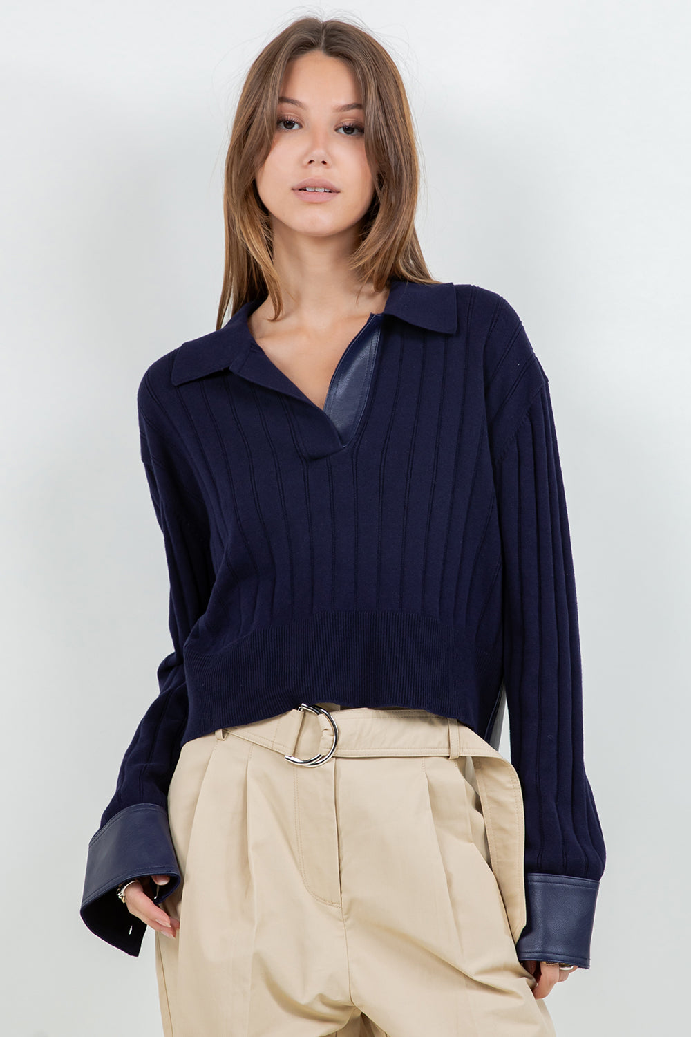 Faux Insert Long Sleeve Top - Navy, Women's Tops Collection