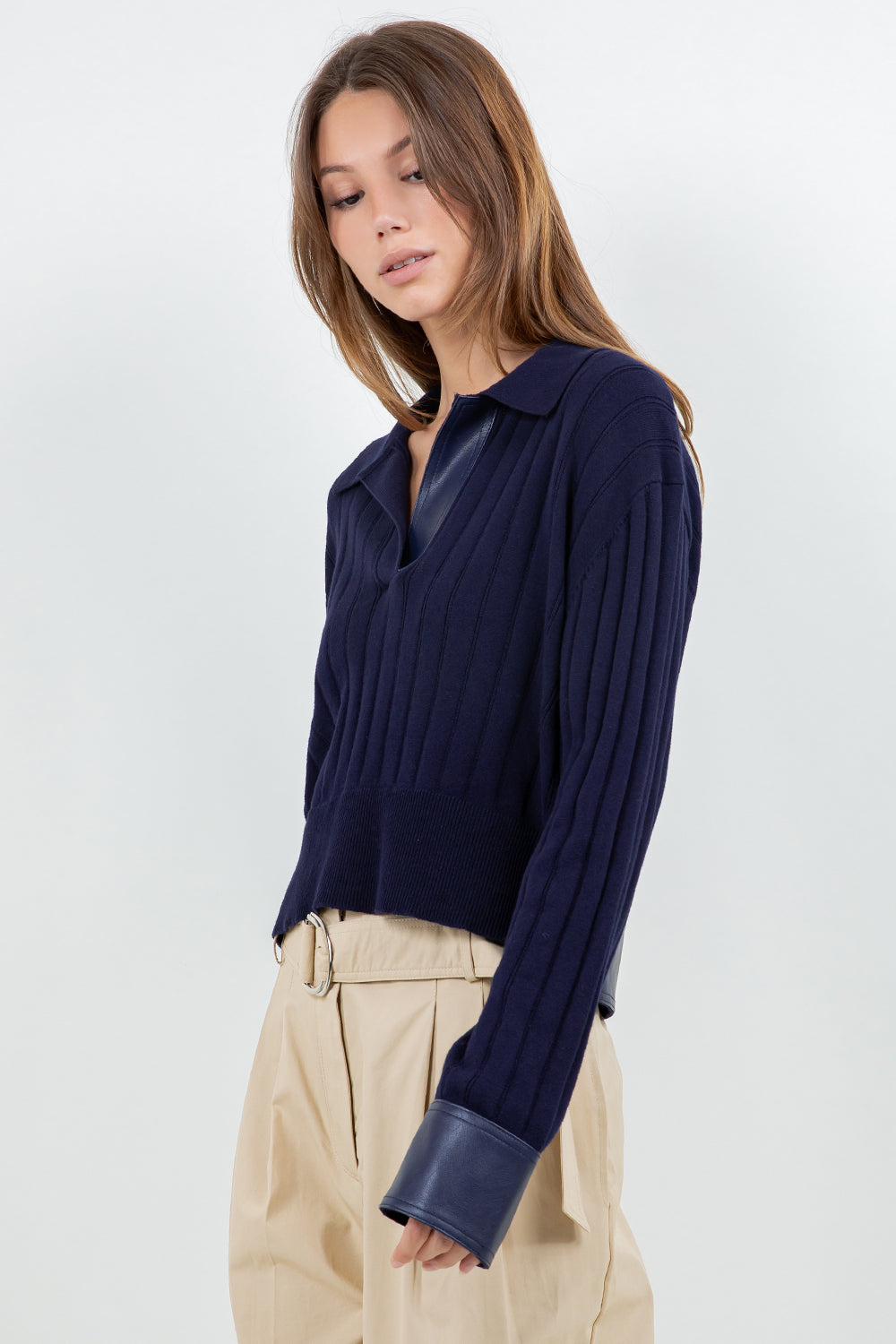 Faux Insert Long Sleeve Top - Navy, Women's Tops Collection