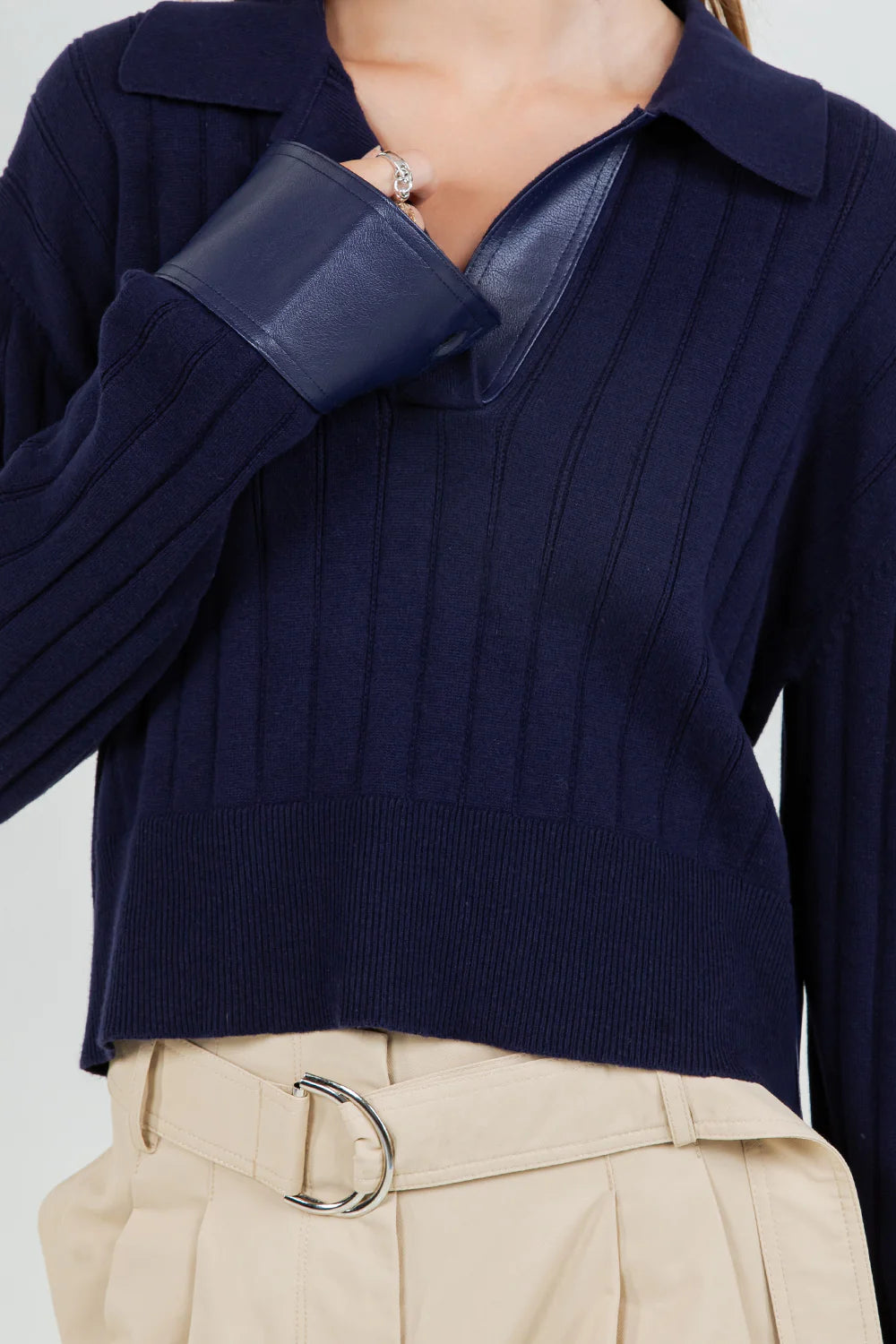 Faux Insert Long Sleeve Top - Navy, Women's Tops Collection