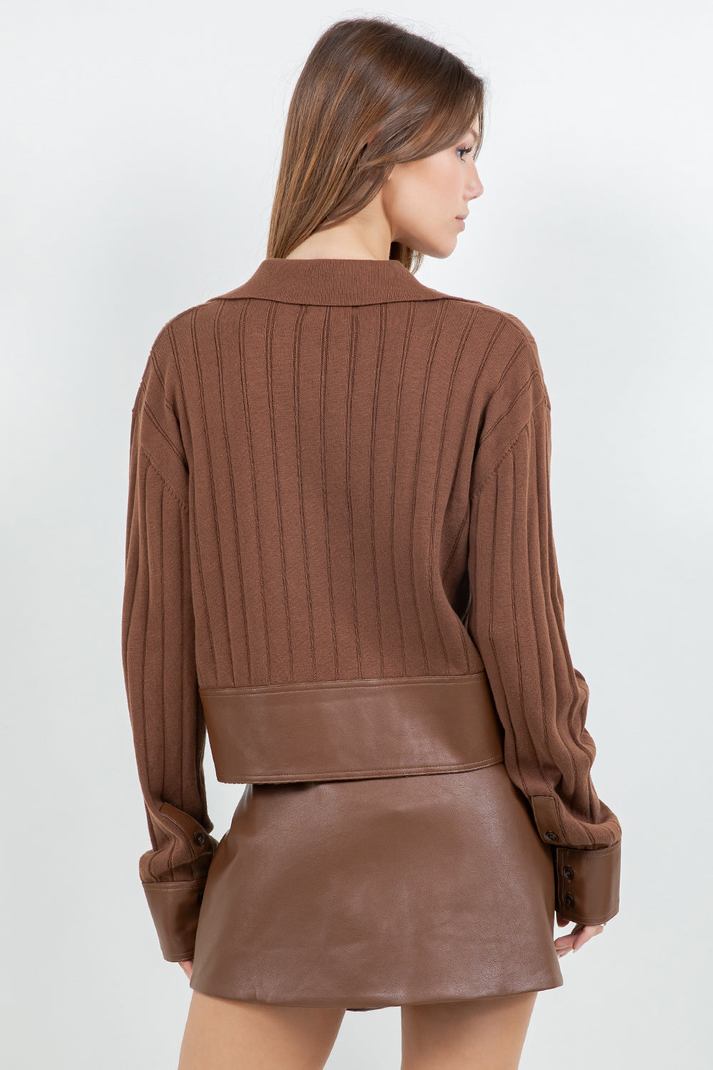 Faux Insert Long Sleeve Top - Brown, Women's Tops Collection