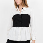 Poplin Button Down With Contrast Bust - Ivory/Black, Women's Tops Collection