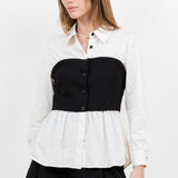 Poplin Button Down With Contrast Bust - Ivory/Black, Women's Tops Collection