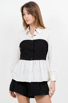 Poplin Button Down With Contrast Bust - Ivory/Black, Women's Tops Collection