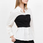 Poplin Button Down With Contrast Bust - Ivory/Black, Women's Tops Collection