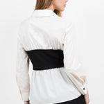 Poplin Button Down With Contrast Bust - Ivory/Black, Women's Tops Collection