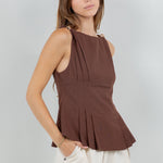 Metallic Sleeveless Blouse - brown, womens top collection