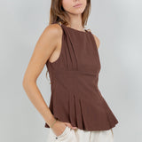 Metallic Sleeveless Blouse - brown, womens top collection