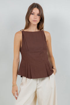 Metallic Sleeveless Blouse - brown, womens top collection