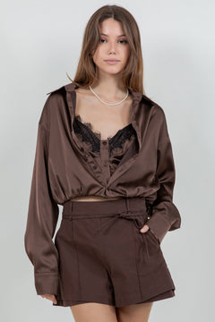 Satin Button Down Double Layer Cami