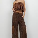 Elastic Waist Lace Pant With Side Pockets