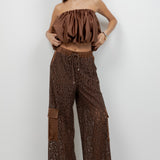Elastic Waist Lace Pant With Side Pockets