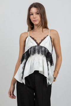 Lace Mixed Satin Cami Tank