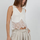 Sleeveless Sweater Lace V Neck Top