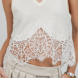 Sleeveless Sweater Lace V Neck Top