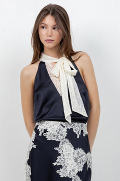 Satin Top With Lace Scarf