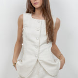 Button Down Vest With Side Trim