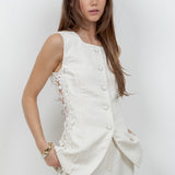 Button Down Vest With Side Trim