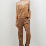 Lace Edge Accent Suede Sleeveless Top