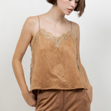 Lace Edge Accent Suede Sleeveless Top
