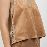 Lace Edge Accent Suede Sleeveless Top