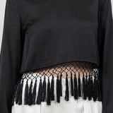 Satin Long Sleeve With Fringe Tassels