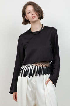Satin Long Sleeve With Fringe Tassels