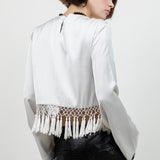 Satin Long Sleeve With Fringe Tassels