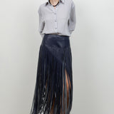 Faux Leather Skirt With Fringe Accent