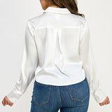 Long Sleeve Cropped Satin Top