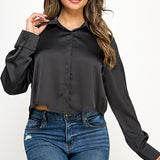 Long Sleeve Cropped Satin Top
