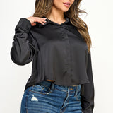 Long Sleeve Cropped Satin Top