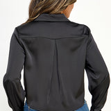 Long Sleeve Cropped Satin Top