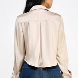 Long Sleeve Cropped Satin Top