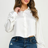 Long Sleeve Cropped Satin Top