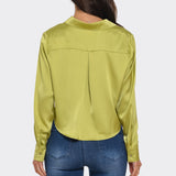 Long Sleeve Cropped Satin Top