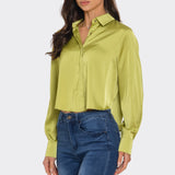 Long Sleeve Cropped Satin Top