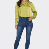 Long Sleeve Cropped Satin Top